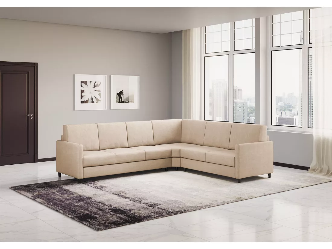 Canapé d'angle moderne italien tissu beige Korane - 5 tailles-Taille 281x221 cm