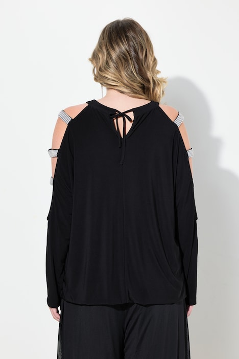 T-Shirt, Classic Fit, Strass-Streifen, CutOuts