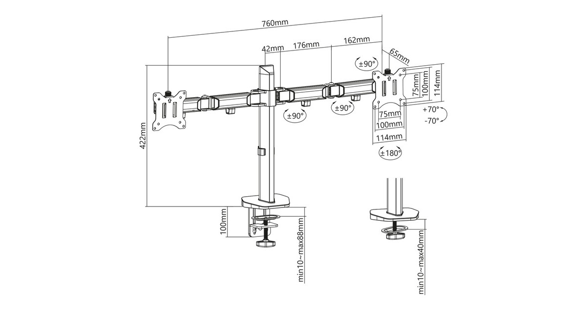 ACT ConnectivityMonitorarm office, 2 schermen  (Zilver)