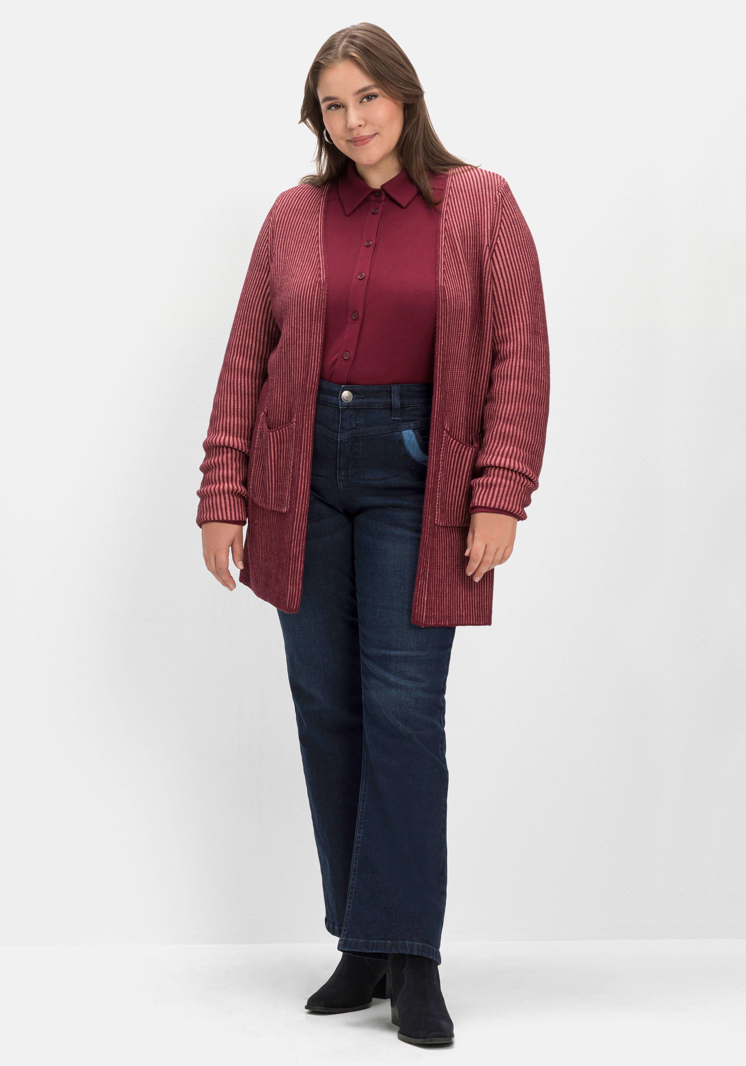Strickjacke in zweifarbiger Rippstruktur