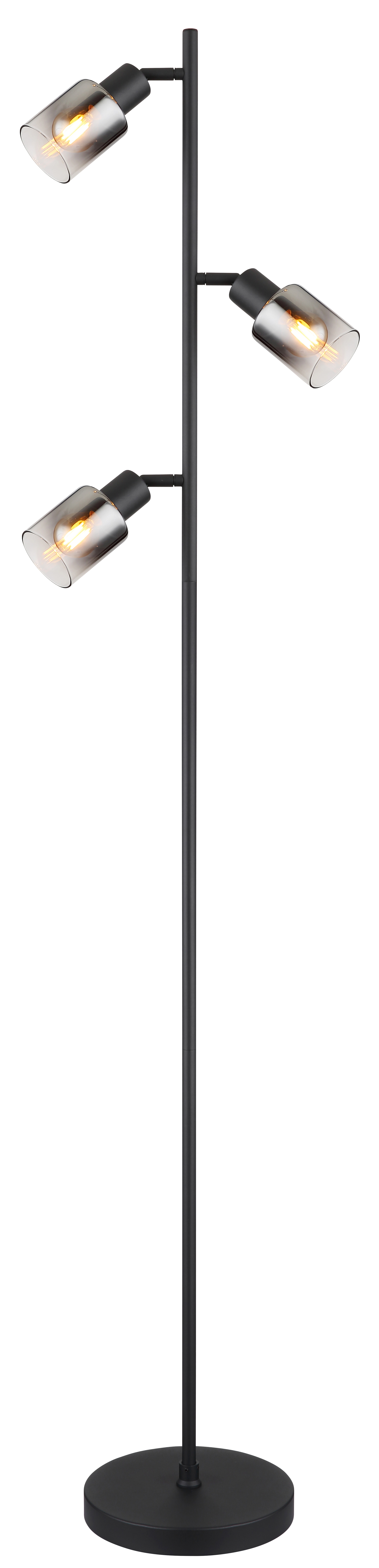 GLOBO Retrofit Stehleuchte Hubertus schwarz /rauchfarbig-klar 23x23cm H154cm