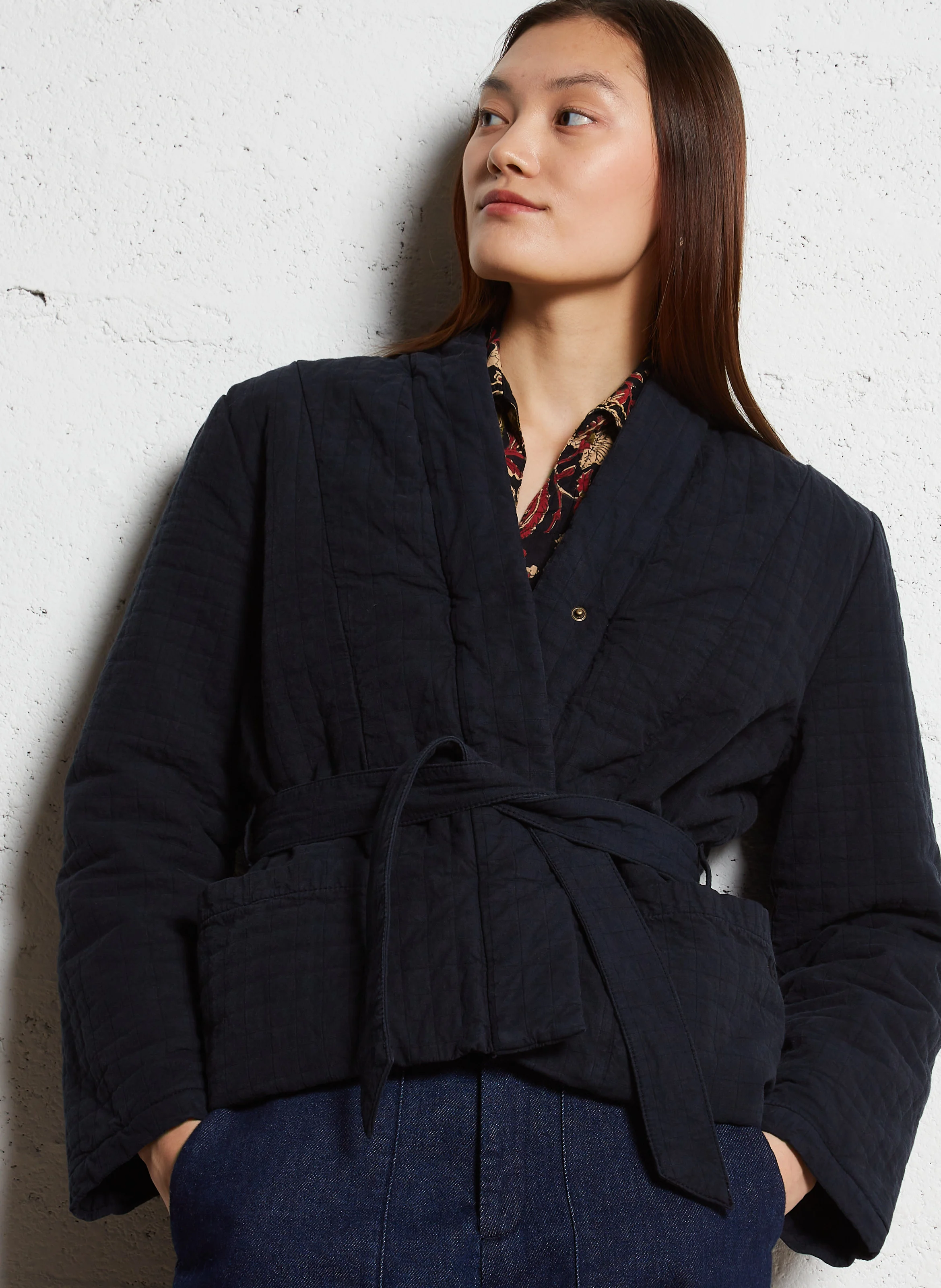 VERTU - Kimono droit col V en coton | Bleu