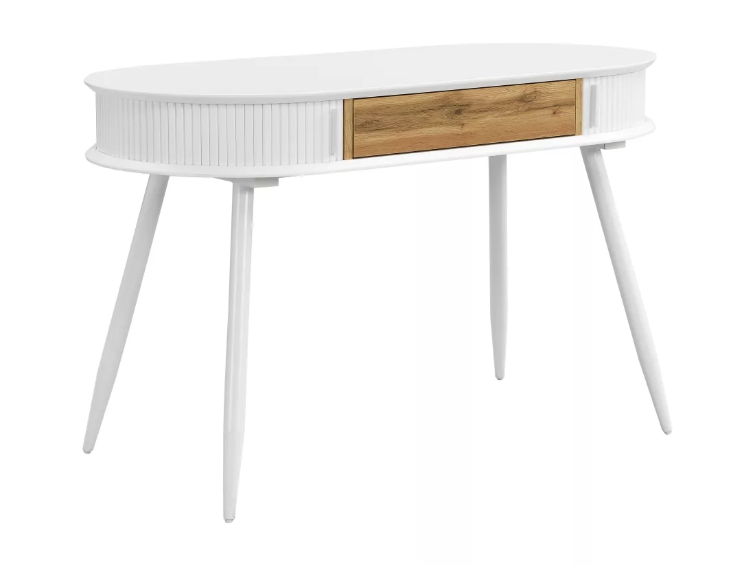 Bureau avec 1 tiroir et 2 portes coulissantes - Coloris : Blanc et naturel - VELURANI