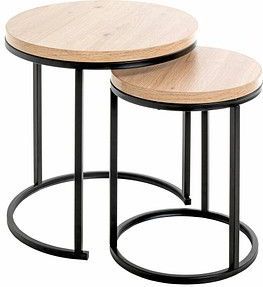 Set van 2 Bijzettafels - Bruin - Zwart - MDF - Metaal