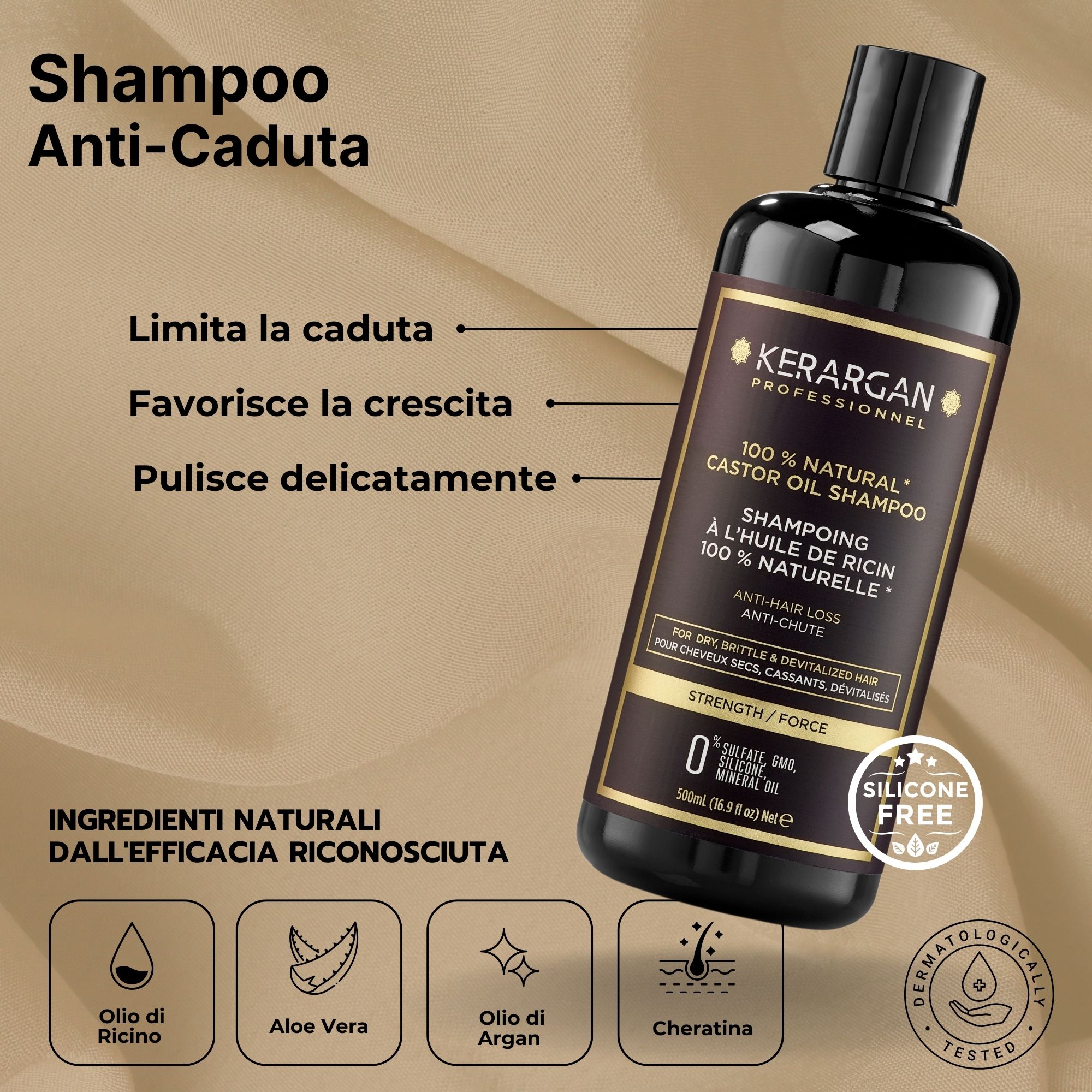 Kerargan - Anti-Haarausfall Set Shampoo, Conditioner, Maske, Serum, Leave-In Rizinusöl
