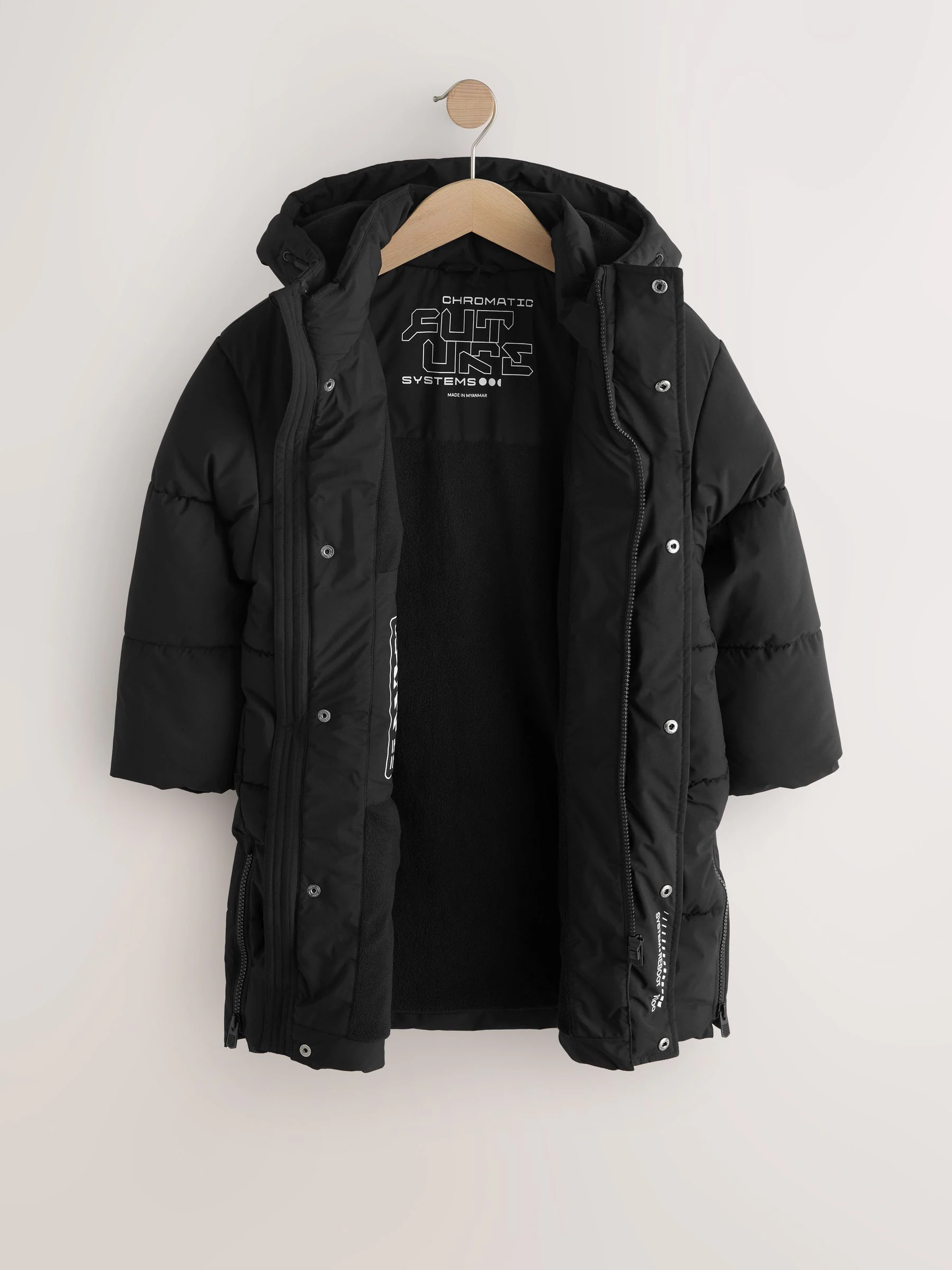 Zwart - Longline Shower Resistant Padded Coat (3-17yrs)