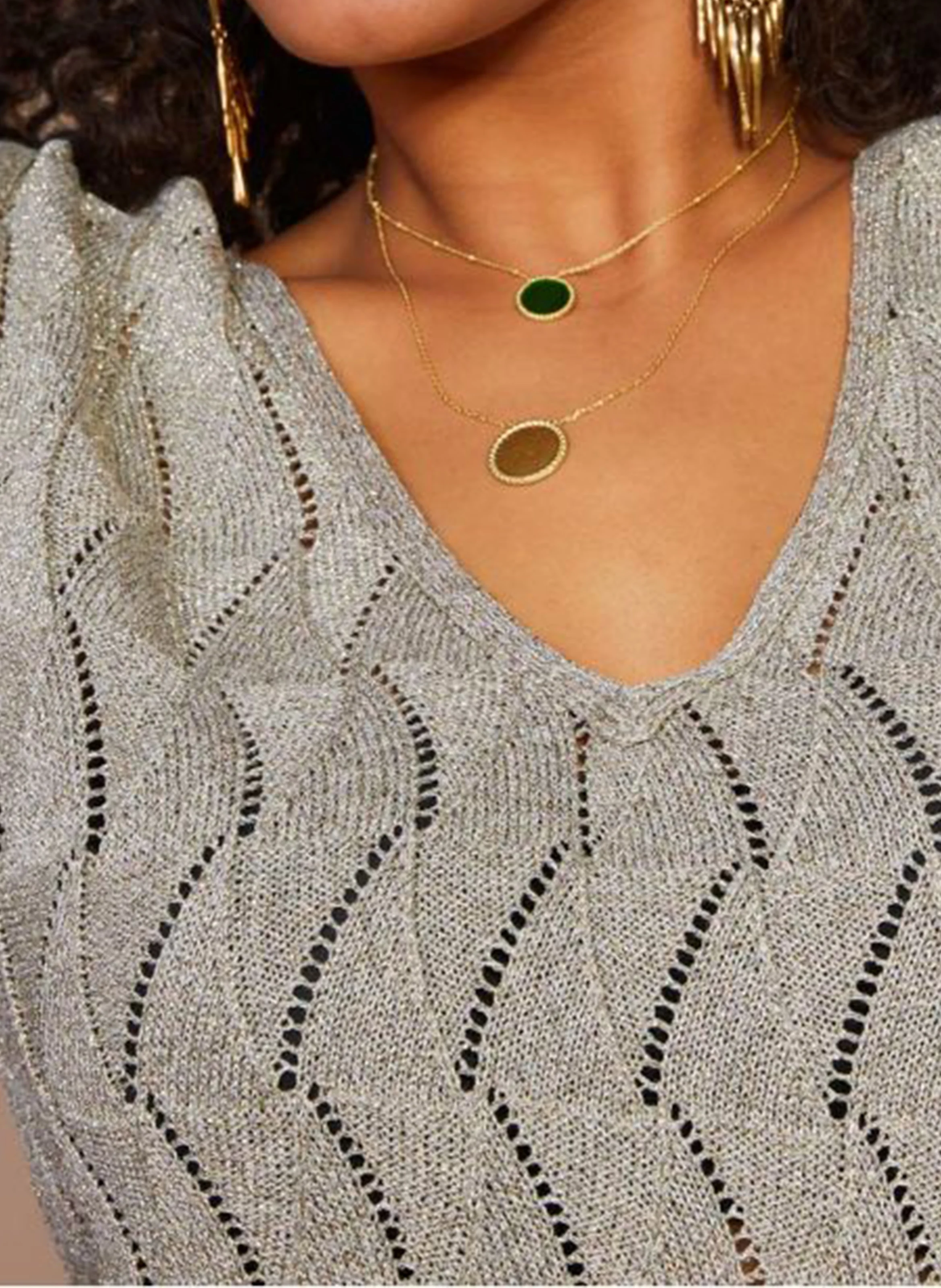 ROBIN - Pull col V en maille ajourée | Marron