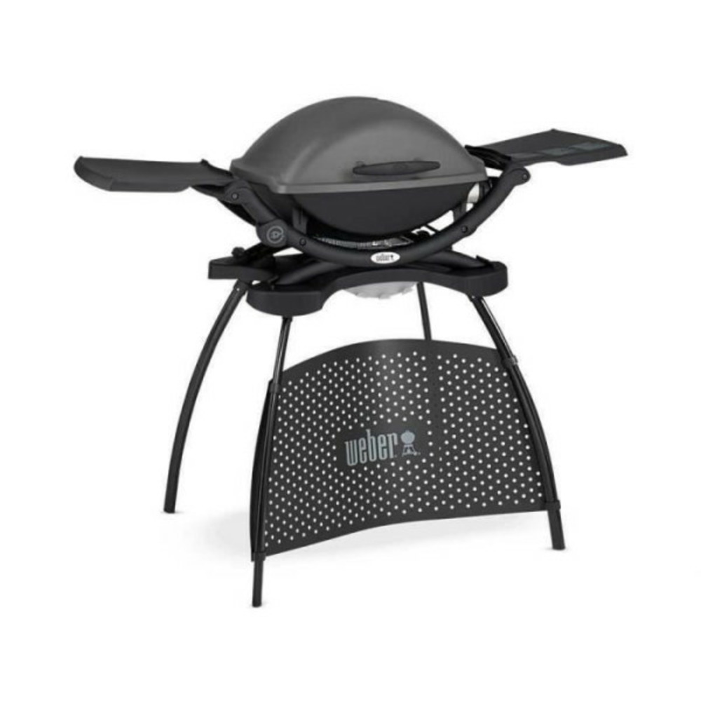 Barbecue électrique q2400 avec stand - grille acier 55x39 cm - couvercle avec réflecteur de chaleur - gris