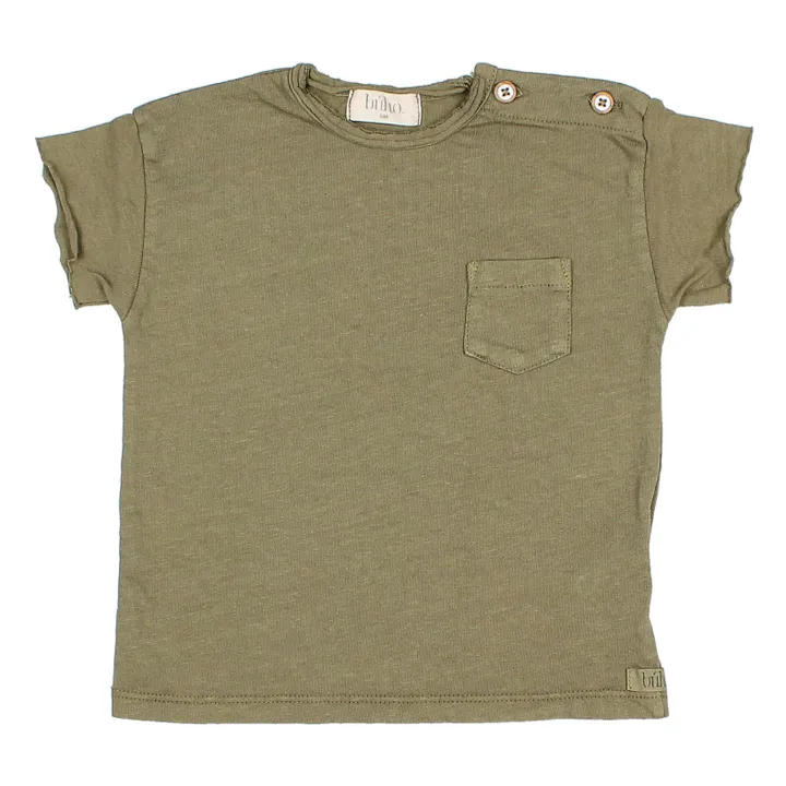 Búho T-shirt Poche Lin Bébé | Vert kaki