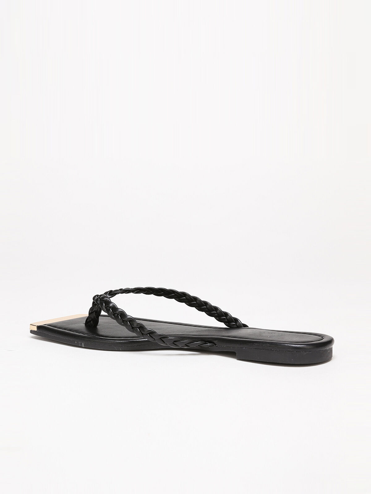 Tongs à bout carré avec détail- Noir