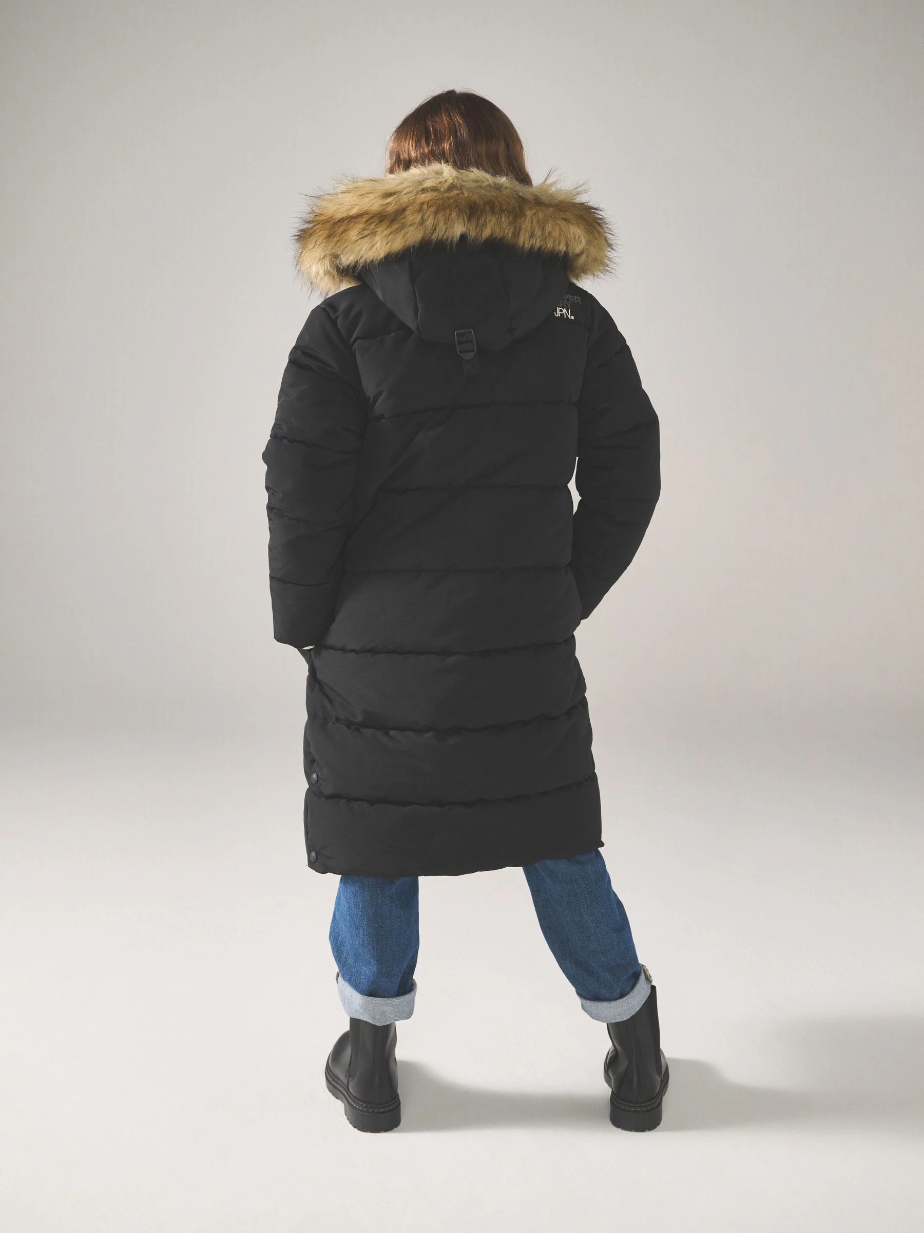 Zwart - Superdry - Everest lange gewatteerde jas