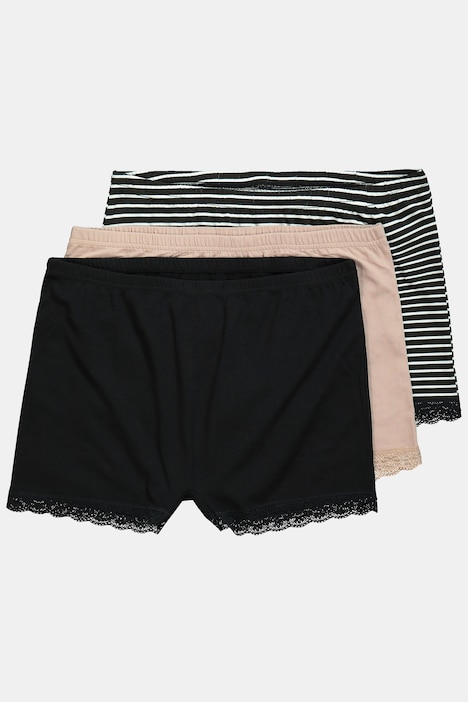 Pantys, 3er-Pack, Ringel/einfarbig, Spitze
