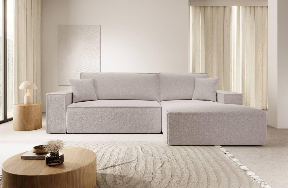 NADUVI Collection Galine Hoekbank met Chaise Longue Rechts met Slaapfunctie - Bouclé - CrÃ¨me