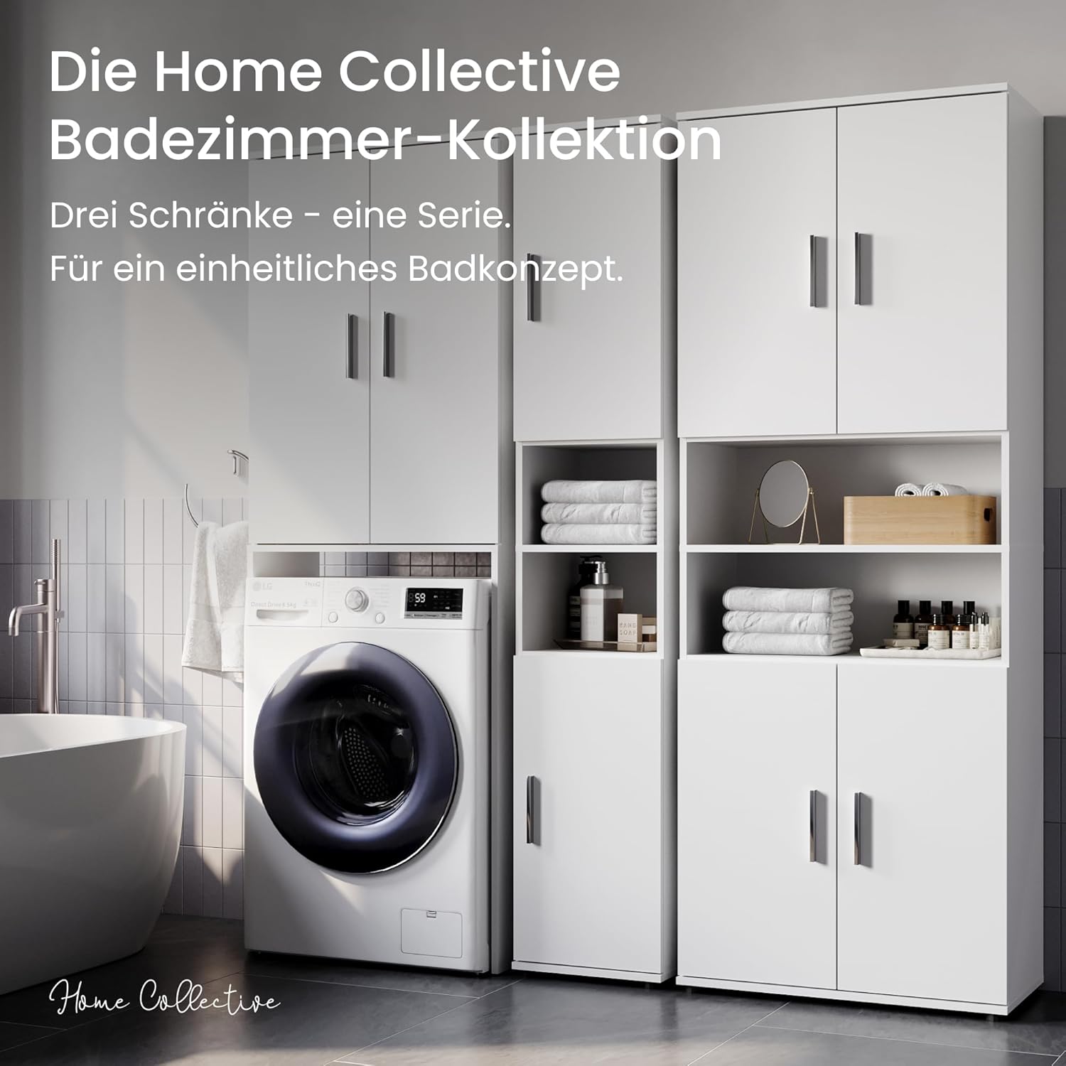 Home Collective Badezimmerschrank Hochschrank Badschrank mit 6 Fächern, Badezimmer Aufbewahrung, Mehrzweckschrank für Bad, Keller & Hauswirtschaftsraum | 70x35x187 cm (BxTxH) | Weiß