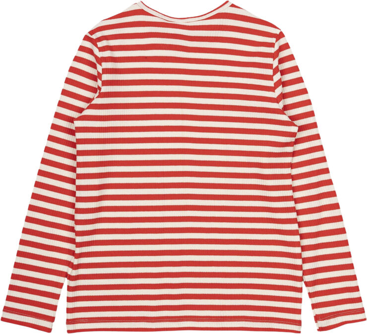 The New TNMoore Uni L_S Rib Tee Poppy red striped