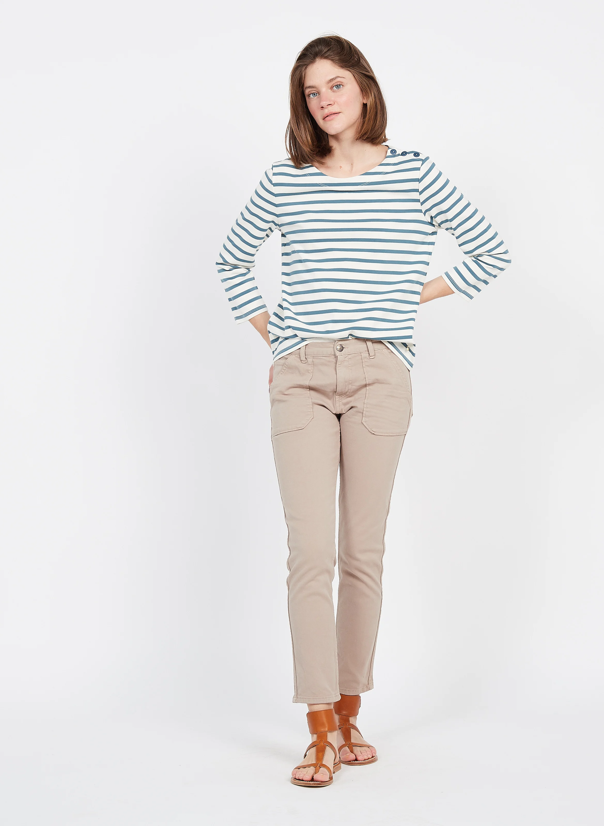PIERCE - Jean slim en coton mélangé | Beige