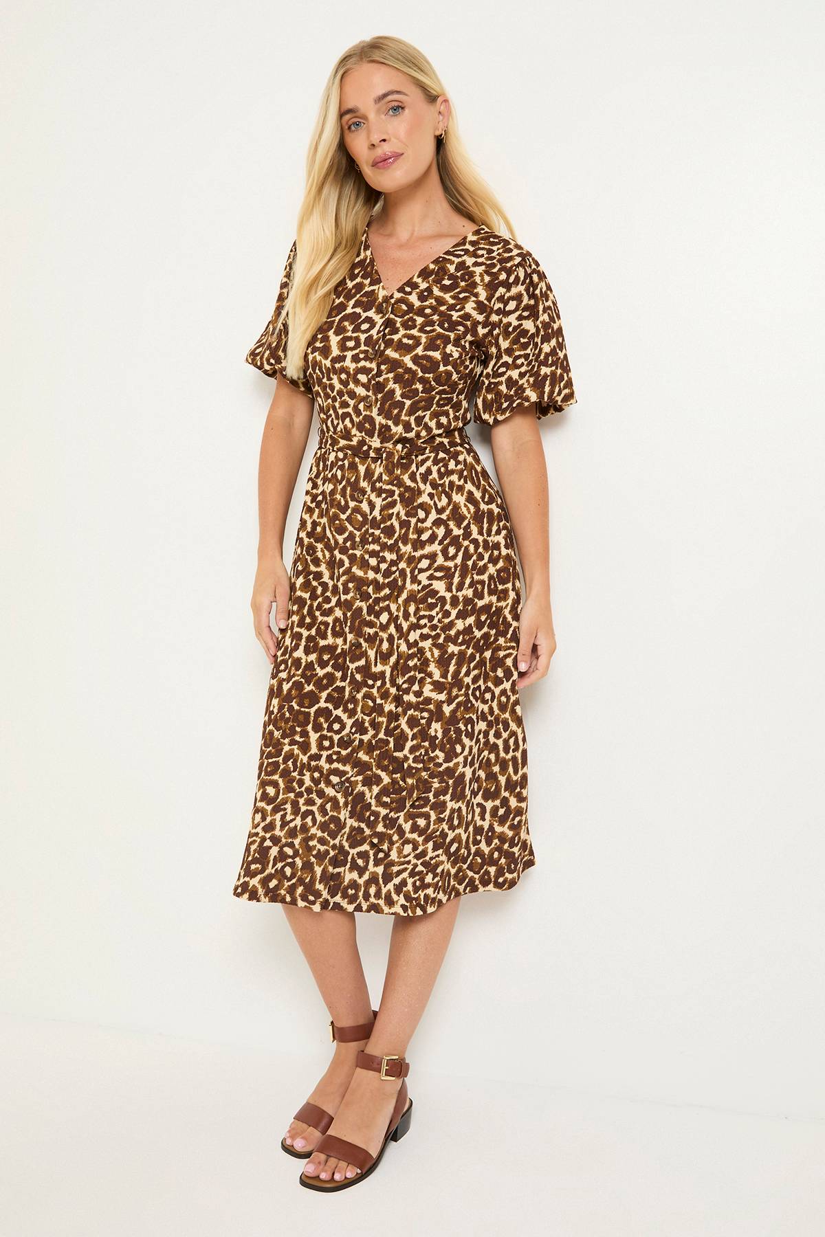 Wallis Robe Mi-longue Boutonnée En Jersey Imprimé Léopard Petite Taille