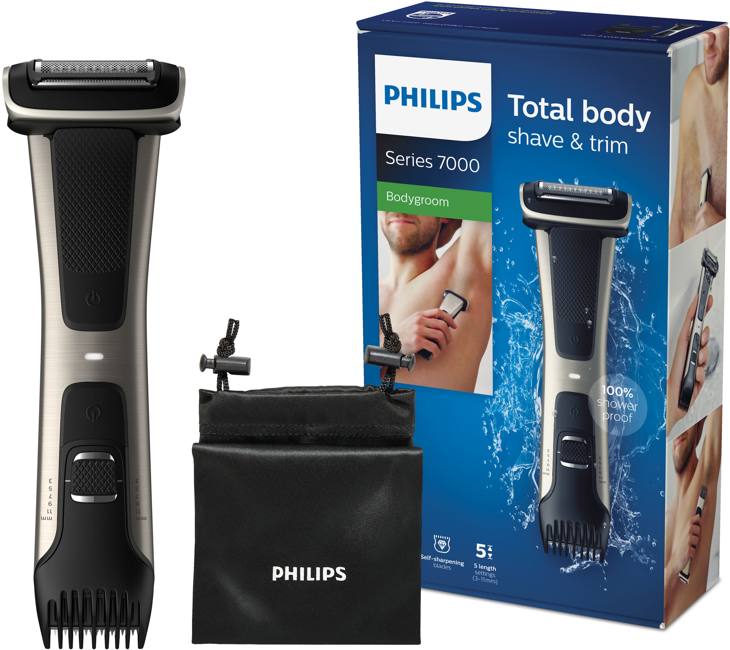 Philips Elektrokörperrasierer »Series 7000 BG7025/15« mit integriertem 3-11 mm Kammaufsatz