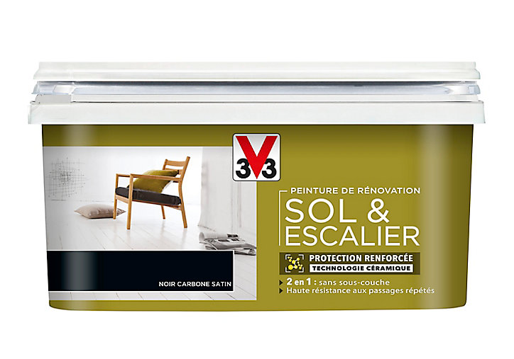 Peinture de rénovation sol et escalier V33 noir carbone satin 2L