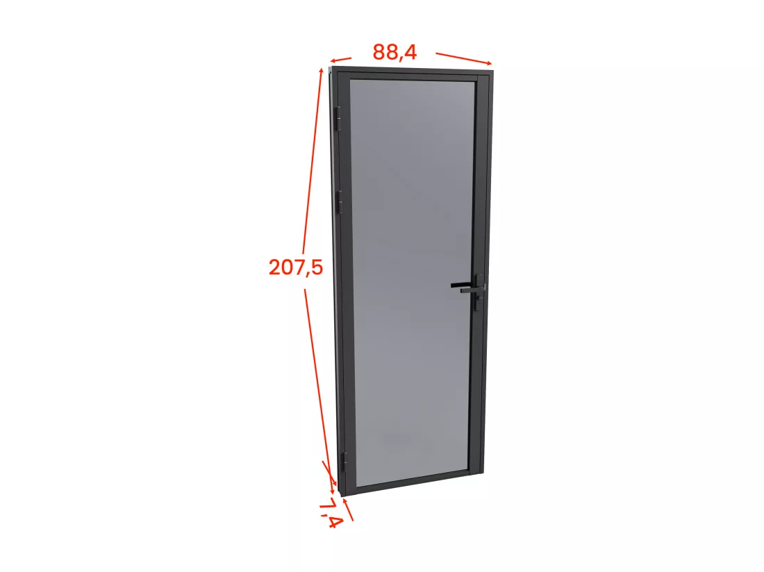 Bloc porte réversible en aluminium et verre trempé fumé - H204 x L83 cm - Noir - LOXTON