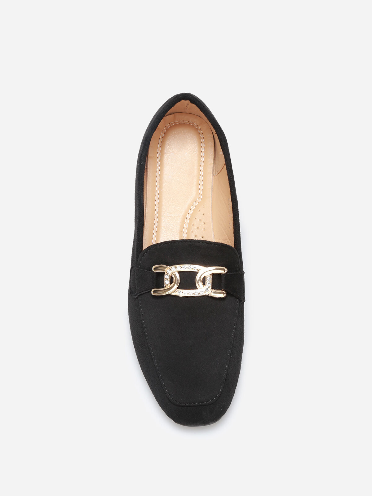 Mocassins en suédine à boucle en strass- Noir