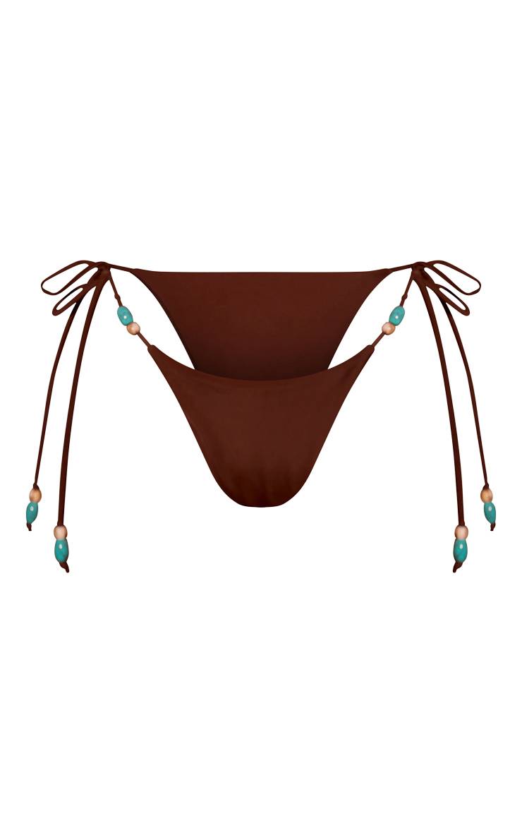 Chocolat Bas De Bikini À Liens Latéraux Avec Bordure De Perles Et Sarcelle