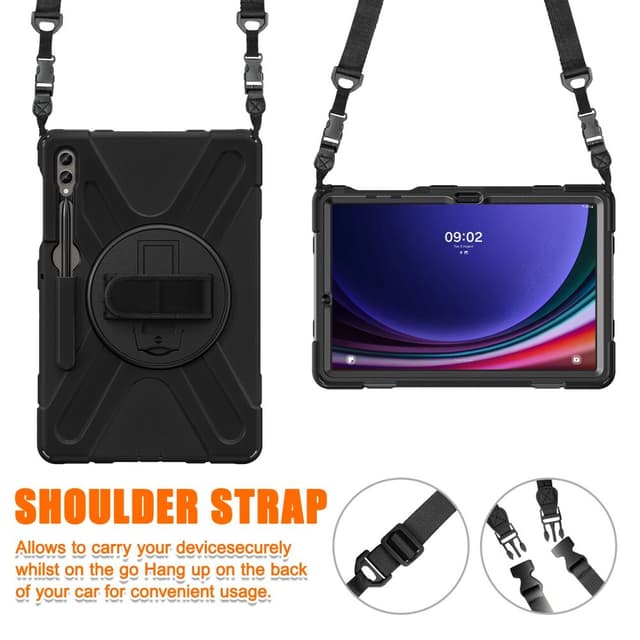 SKALO Samsung Tab S9+/S9 FE+ Ekstra stødsikker Armor Cover med skulderrem