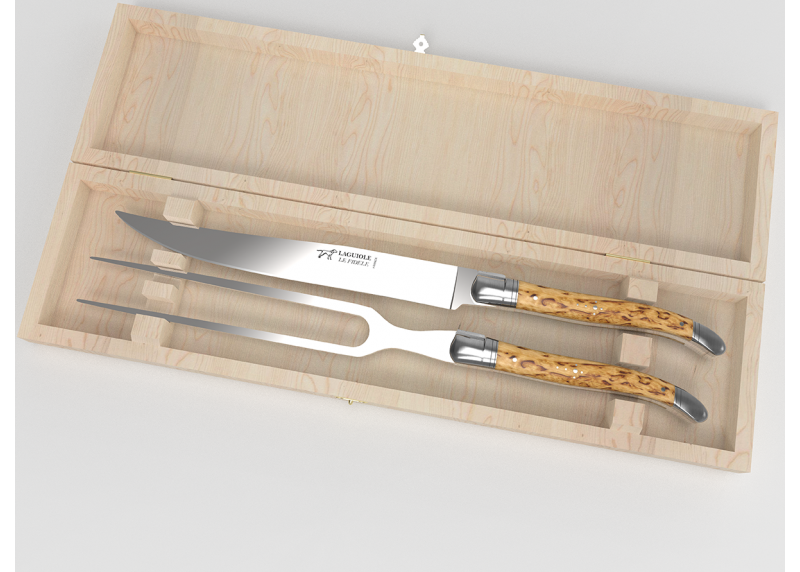 Service à viande Laguiole avec un manche en bois de bouleau et mitres en acier inoxydable