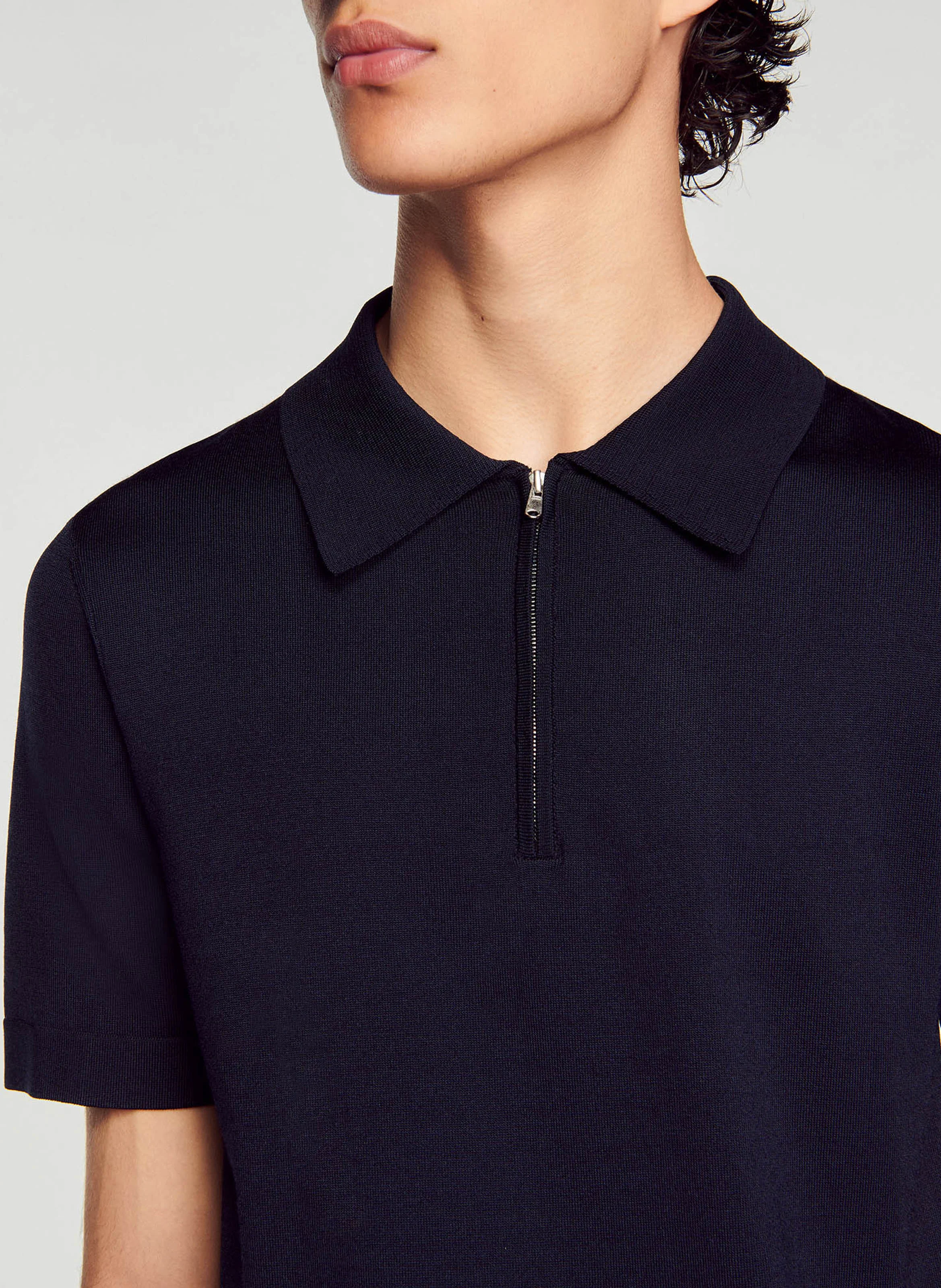 T-shirt manches courtes à col polo zippé | Bleu