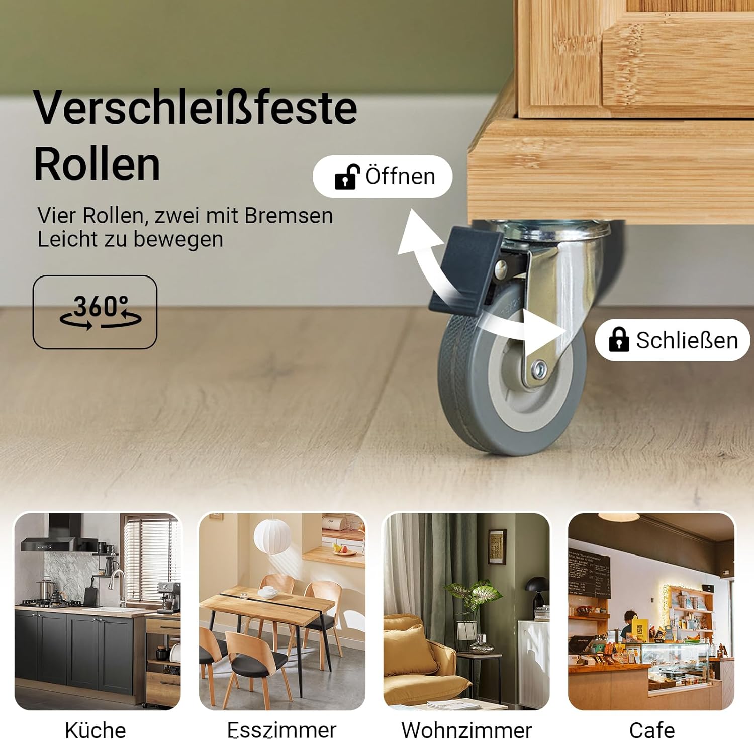 SoBuy Servierwagen mit Arbeitsplatte, Küchenwagen auf Rollen, Kücheninsel aus Bambus, Rollwagen mit Stauraum, Küchenregal stehend, Grilltisch für Küche, Wohnzimmer, Outdoor – 66x92x46 cm, FKW13-N