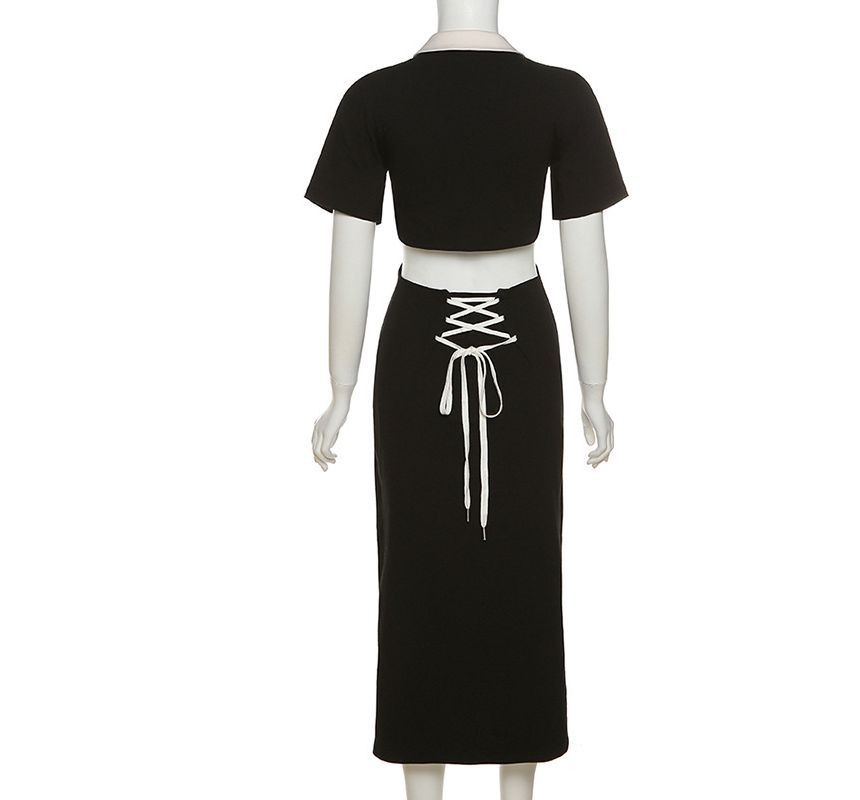 Sugarcoat - Midi-jurk met korte mouwen, kraag en letters, split