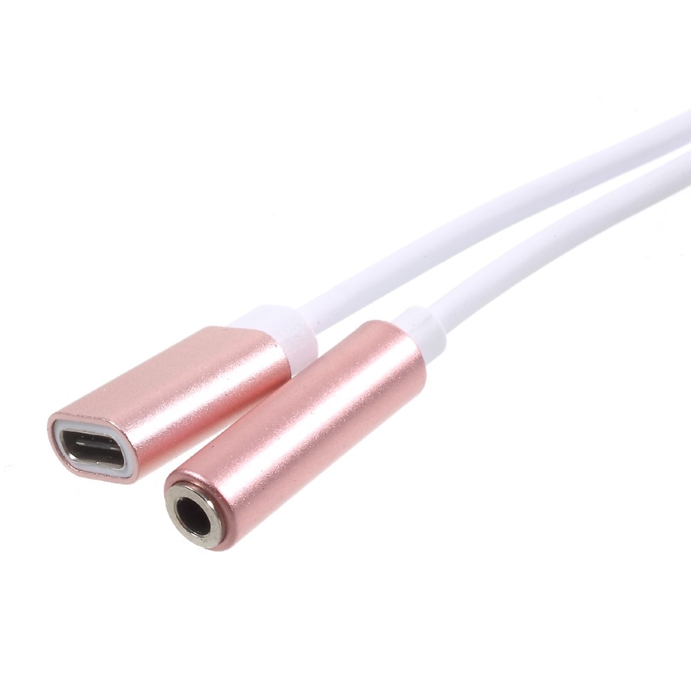 2in1 USB C auf 3.5mm AUX   USB C Adapter (12.5 cm) - Weiss / Roségold