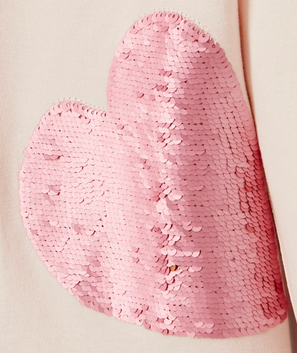 T-SHIRT FILLE EN COTON BIO ROSE AVEC COEURS ET SEQUINS