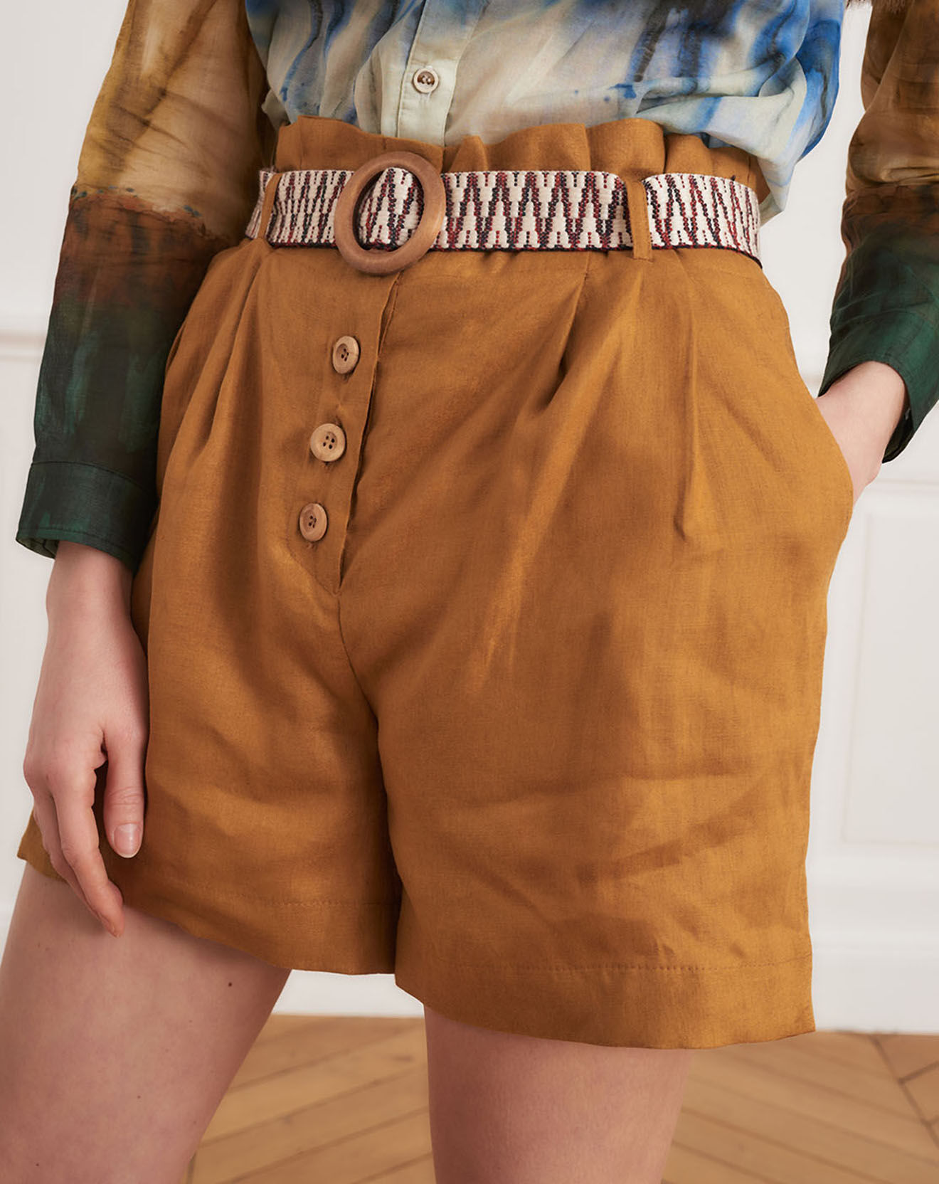 La Petite Francaise Short 100% Lin Stanislas ocre foncé