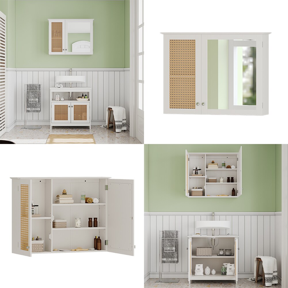 Vicco Spiegelschrank Rosario 60 x 49 cm, Weiß, mit 2 Türen, Badezimmer, modern