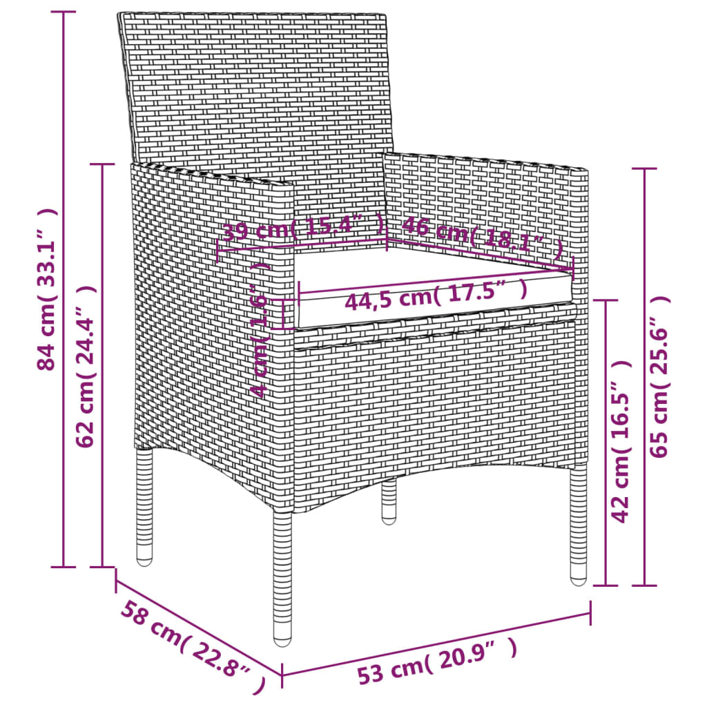 Mobilier de salle à manger de jardin coussins 7 pièces gris et noir