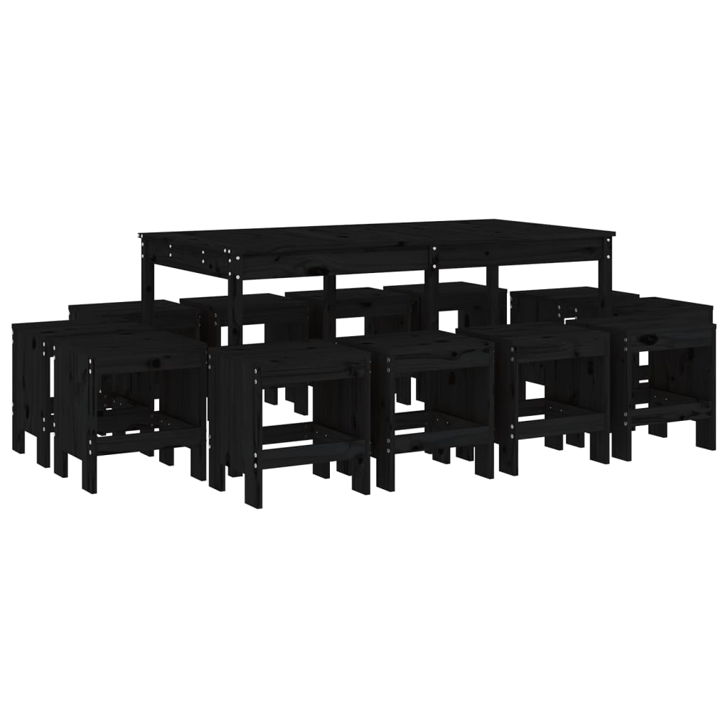 Ensemble à dîner de jardin 13 pcs noir bois massif de pin