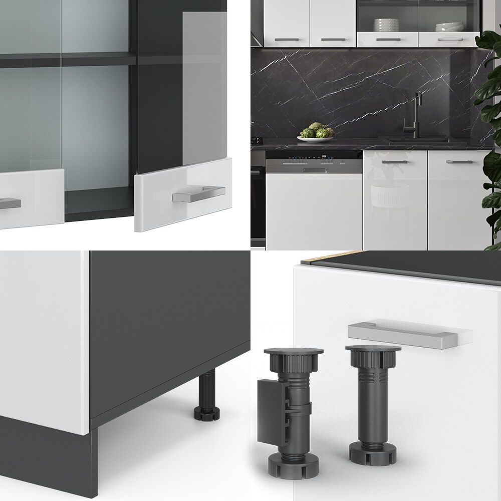 VICCO KÜCHE R-LINE 300 CM KÜCHENZEILE KÜCHENBLOCK EINBAUKÜCHE ANTHRAZIT WEISS HOCHGLANZ
