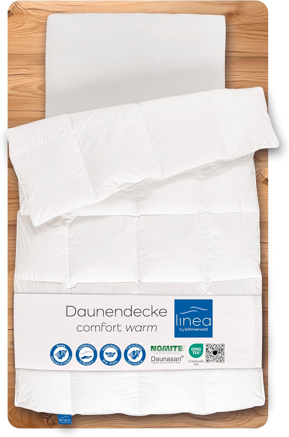 LINEA by böhmerwald - comfort - kuschlige Daunendecke warm, 135x200, 90% Daunen / 10% Federn Klasse 1, Allergiker geeignet, waschbar bis 60 °C, in Deutschland produziert, Weiß