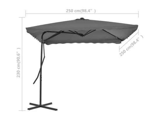 Parasol d'extérieur avec mât en acier 250 x 250 cm Anthracite
