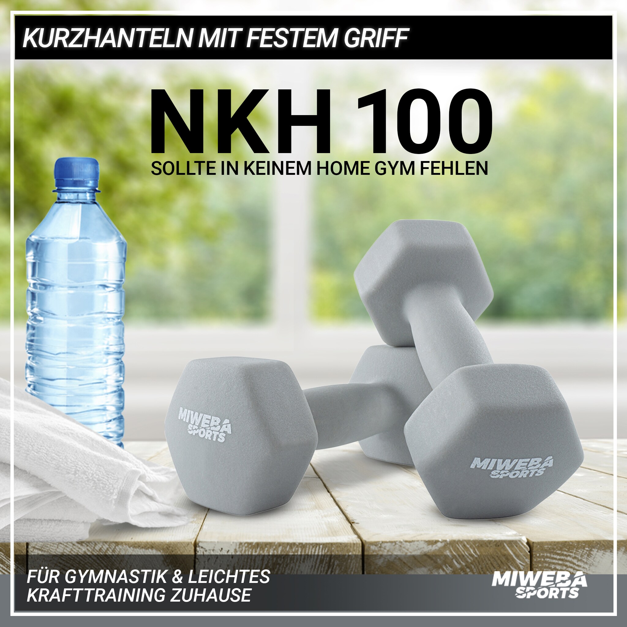 Miweba Sports Gymnastikhanteln 2er-Set NKH100, bodenschonend, 0,5-10 kg, Anti-Rutsch-Oberfläche (Grau, 2x 0,5 Kg)