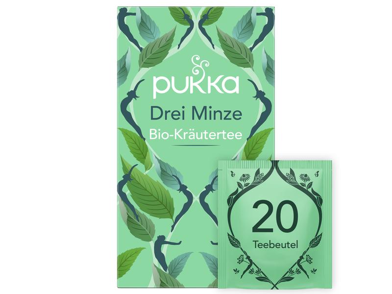 Pukka Teebeutel Bio-Tee Drei Minze 20 Stück Kühl-erfrischender Bio-Tee