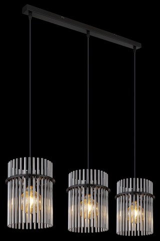 GLOBO Retrofit Balkenpendel GORLEY 3-flg schwarz /rauchfarbig