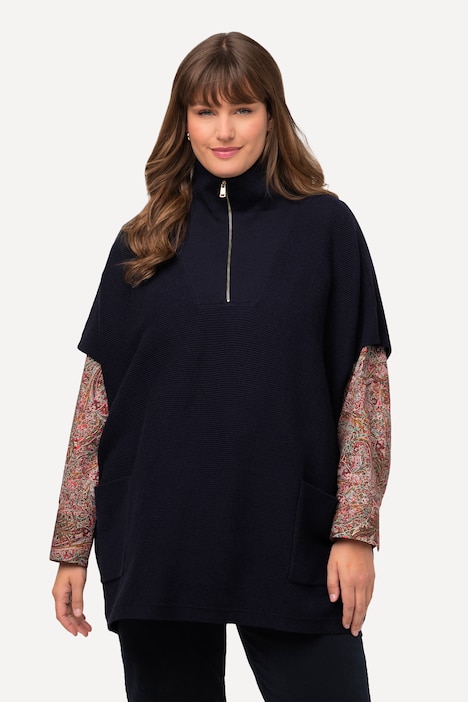 Poncho, Troyerkragen, Zipper, Oversized, Halbarm