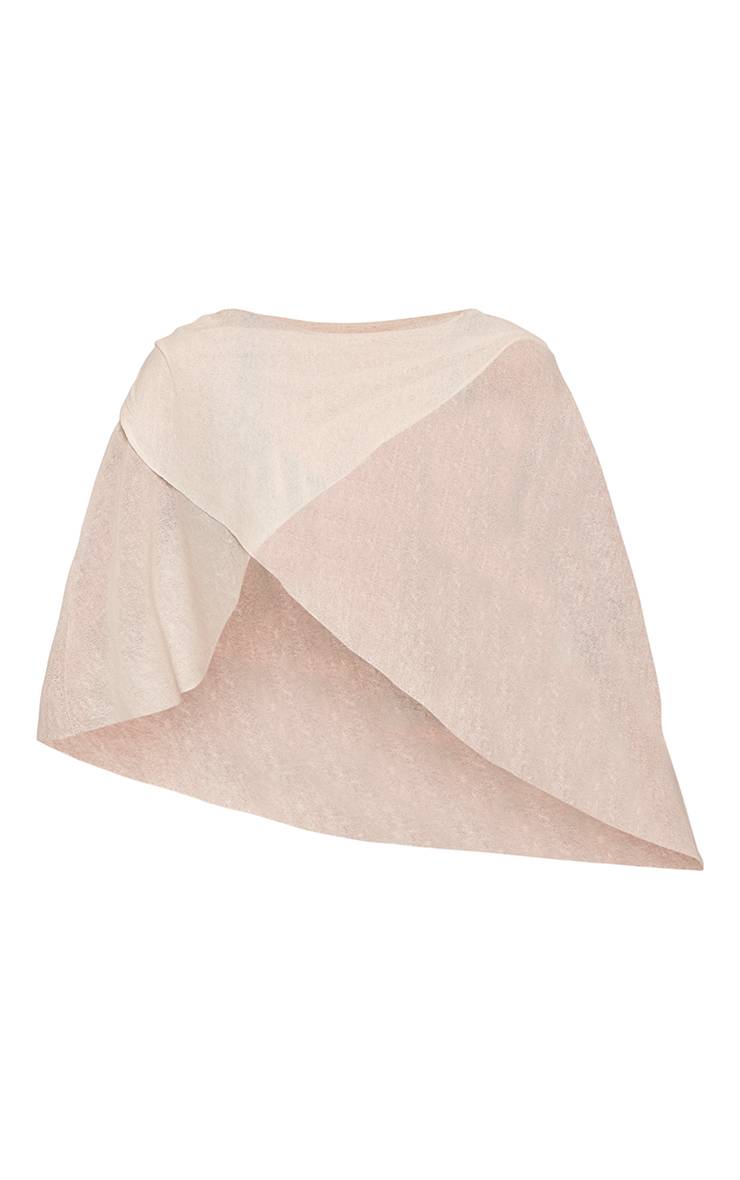 Crème Haut Poncho Drapé En Maille Transparente