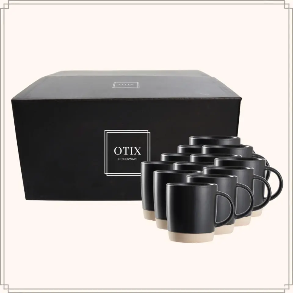 OTIX Koffiekopjes Theemokken Koffietassen Set van 12 Zwart 310 ml Aardewerk