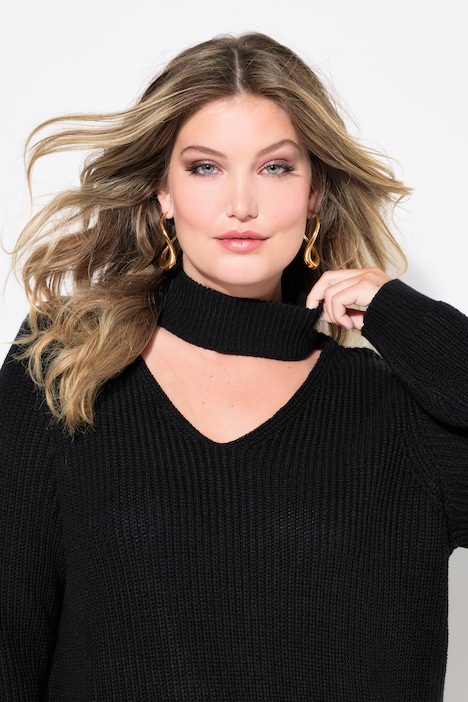Pullover, Regular Fit, V-Ausschnitt mit Choker