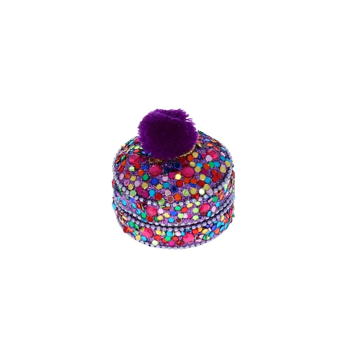 Boîte indienne ronde pompon lilas Pondie Chérie