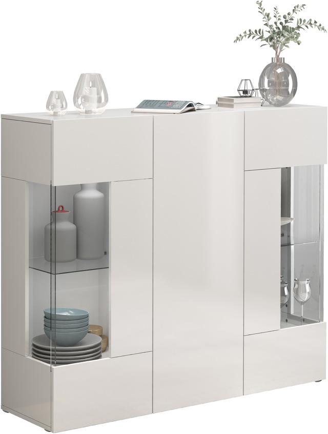 INOSIGN Highboard »Egypt, Highboard, Hochschrank, Hochkommode, Vitrine« mit 3 Türen davon 2 mit Glaseinsatz,kompl. Hochglanz lack.,Breite 135