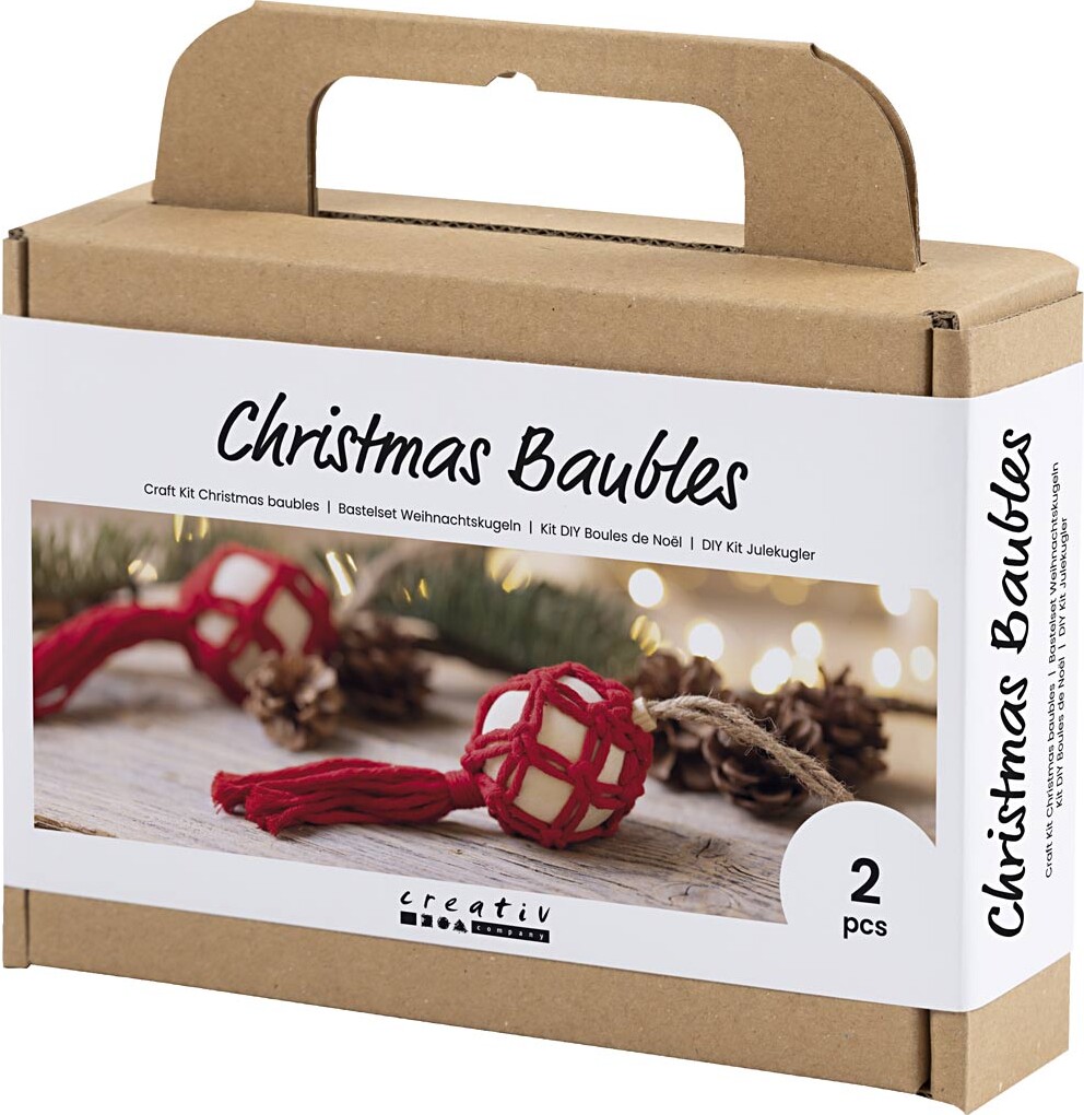 Diy Kit Julekugler - Macramé - Julerød